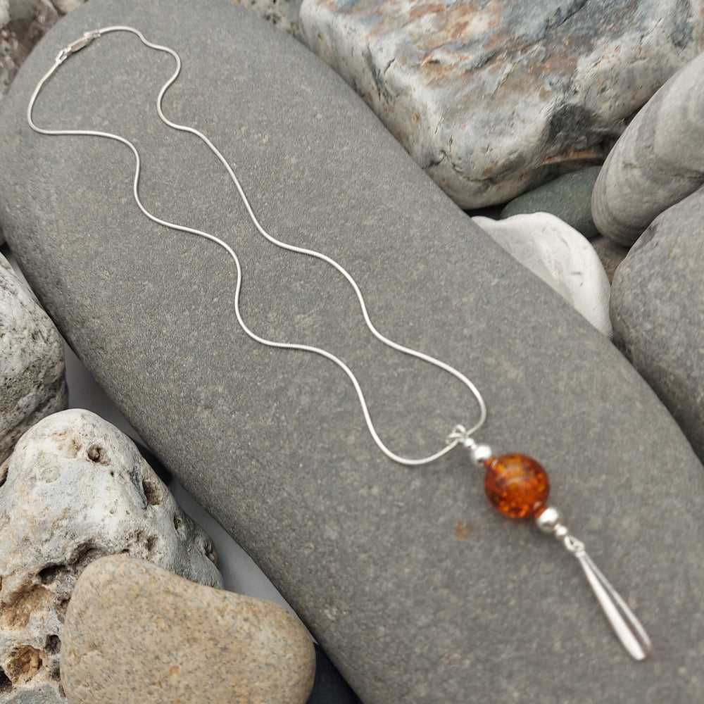 Baltic Amber & sterling silver tassel necklace & earrings set
