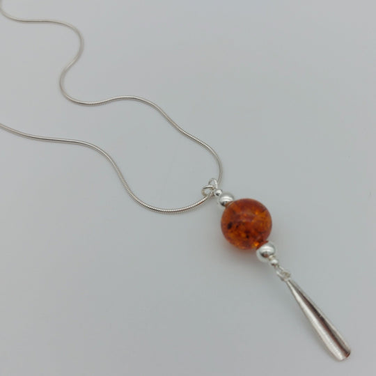 Baltic Amber & sterling silver tassel necklace & earrings set
