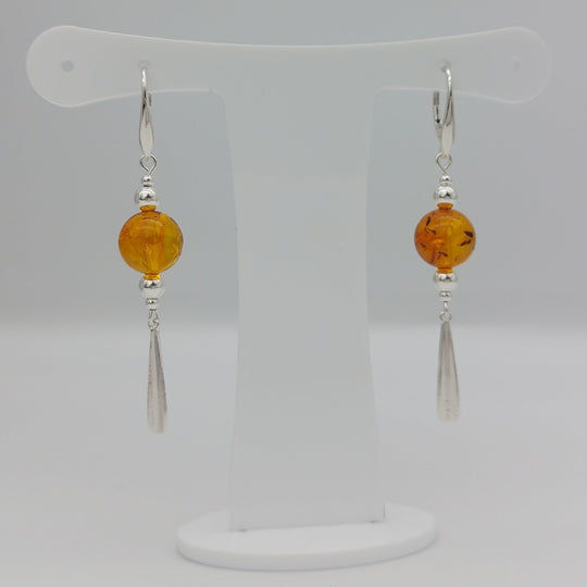 Baltic Amber & sterling silver tassel necklace & earrings set