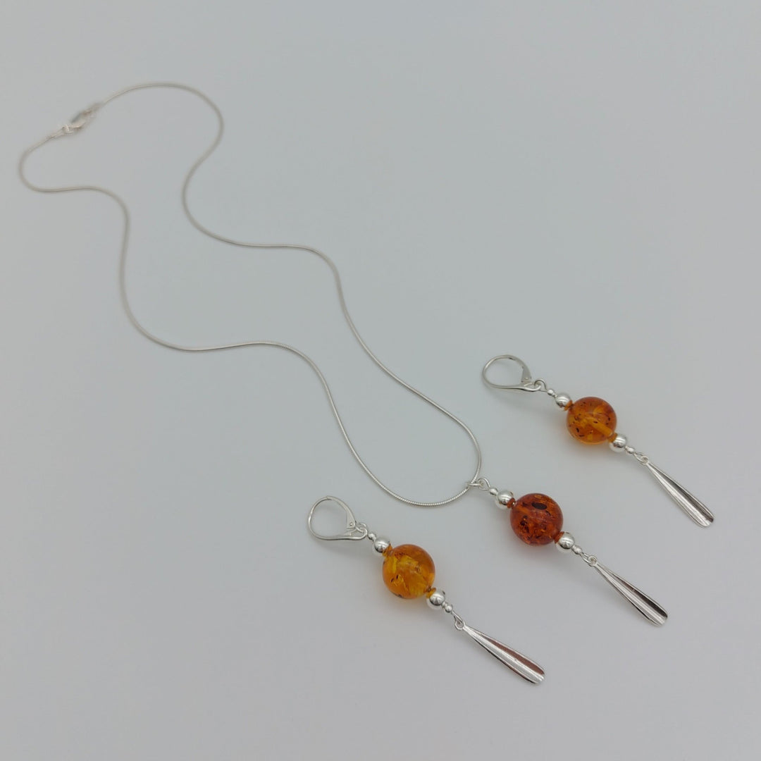 Baltic Amber & sterling silver tassel necklace & earrings set