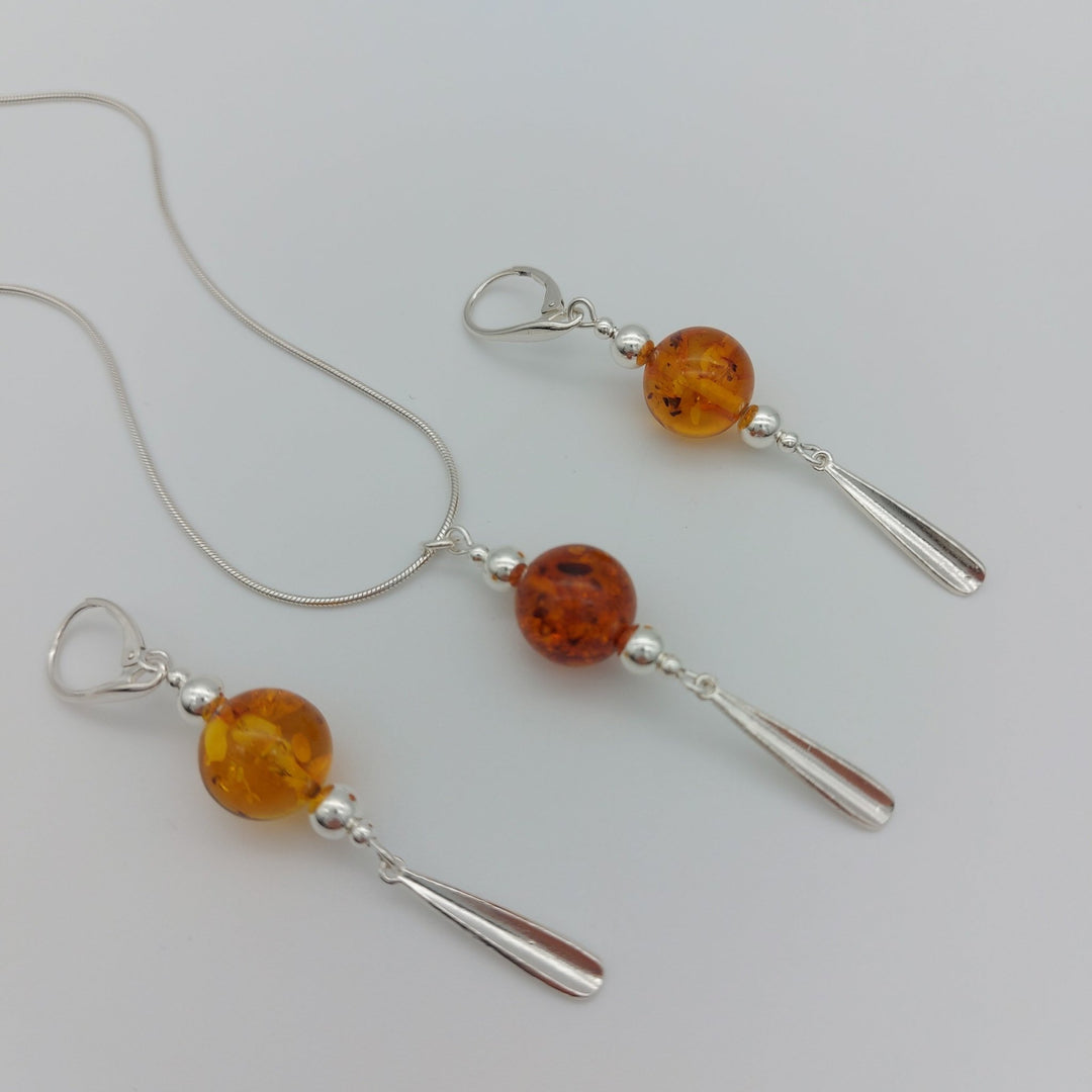 Baltic Amber & sterling silver tassel necklace & earrings set