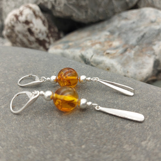 Baltic Amber & sterling silver tassel necklace & earrings set