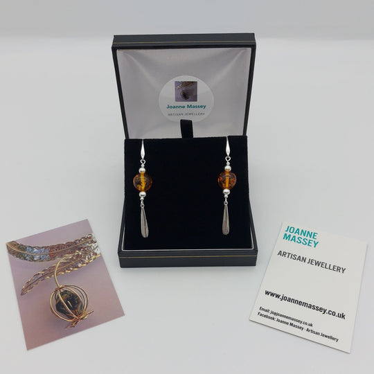 Baltic Amber & sterling silver tassel necklace & earrings set