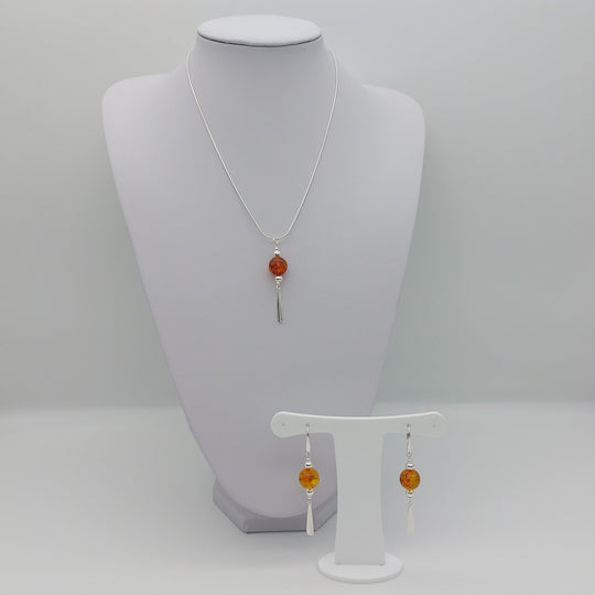 Baltic Amber & sterling silver tassel necklace & earrings set