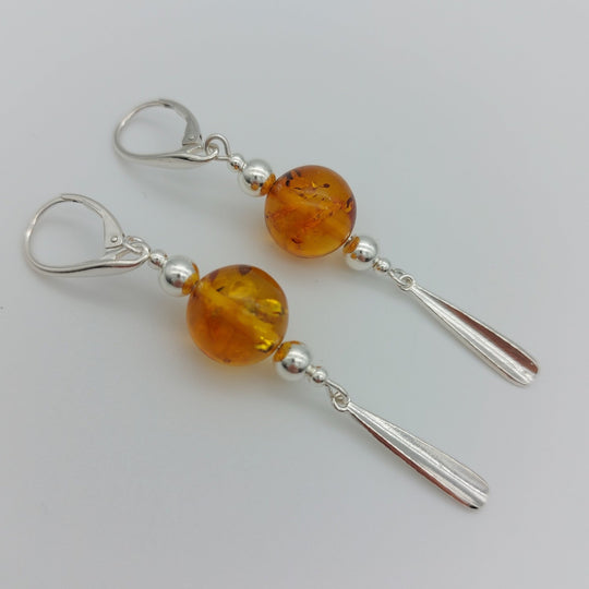 Baltic Amber & sterling silver tassel necklace & earrings set