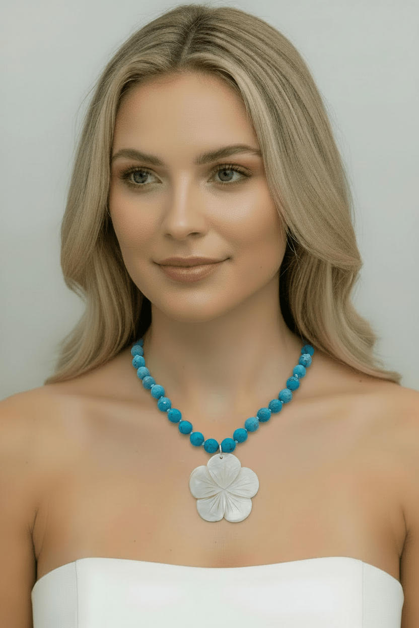 Model with 10mm Bead &amp; 50mm Flower Necklace