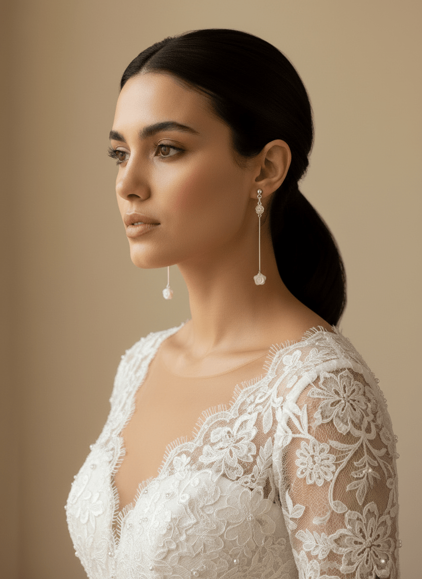 925 Sterling Silver Rose Carved White Shell Earrings wedding dress lifestyle photo