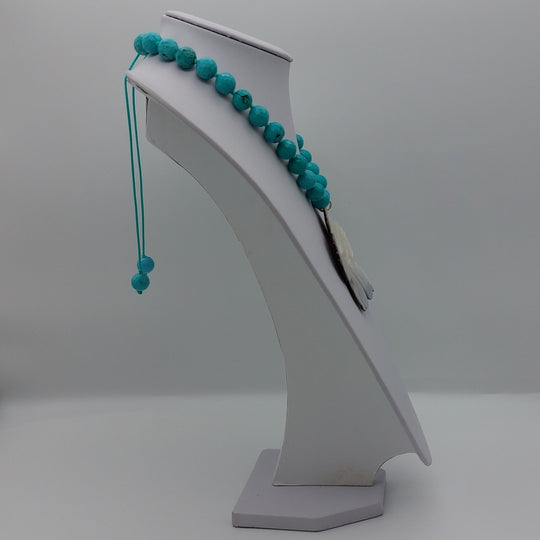 Carved Mother of Pearl Flower &amp; Blue-Green Magnesite Statement Necklace | Adjustable | Handmade