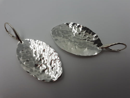 Large Sterling Silver Hammered Leaf Earrings | UK Handmade | Joanne Massey