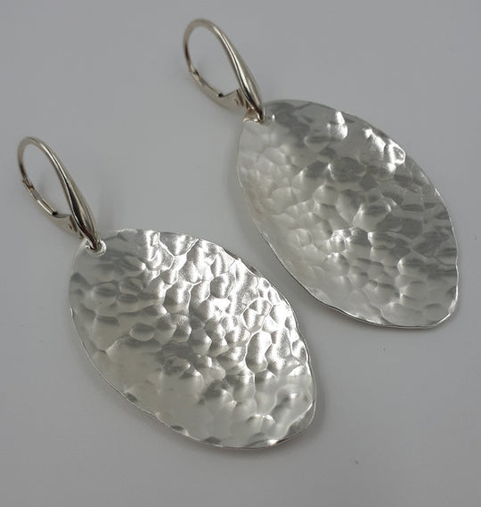 Large Sterling Silver Hammered Leaf Earrings | UK Handmade | Joanne Massey