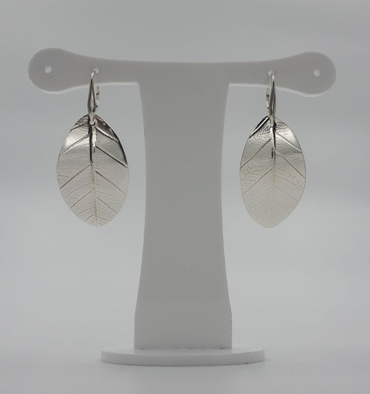 Large Sterling Silver Leaf Textured Earrings | Handmade UK Hallmarked Jewellery