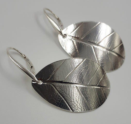 Large Sterling Silver Leaf Textured Earrings | Handmade UK Hallmarked Jewellery