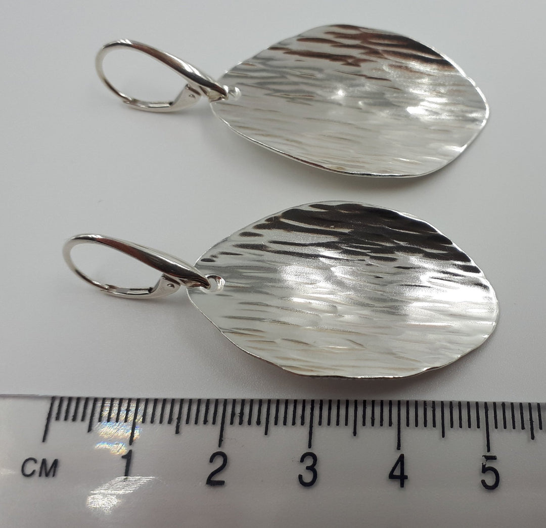 Large Sterling Silver Leaf Shape Bark Textured Earrings