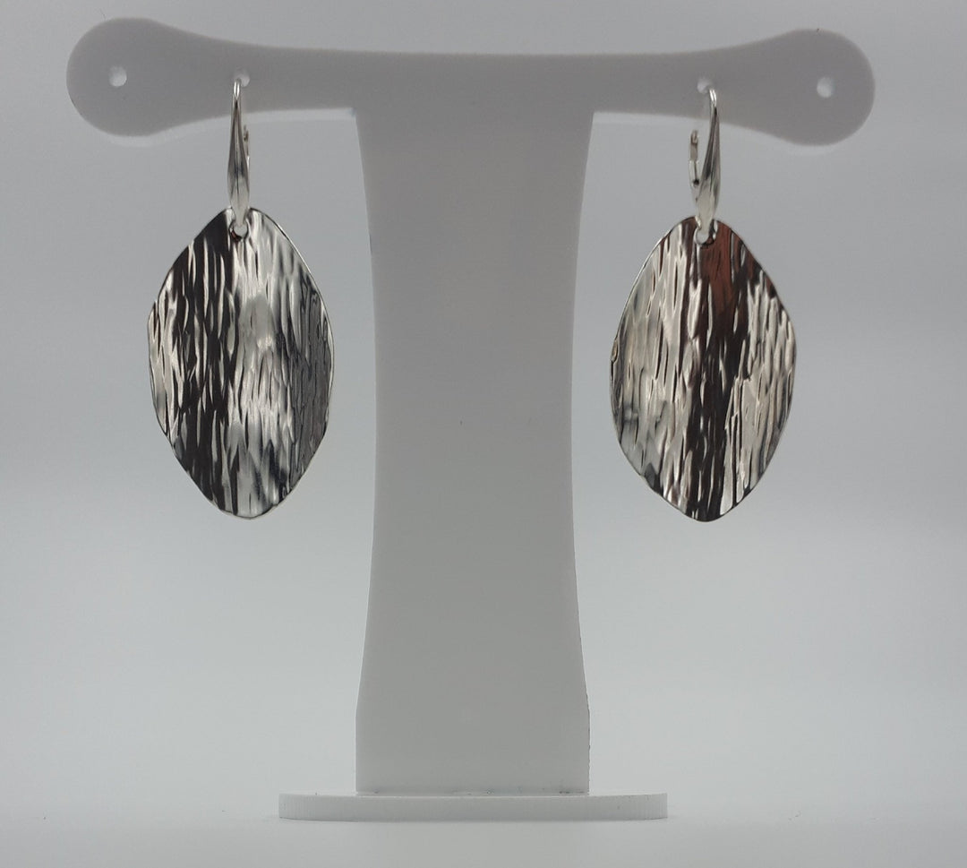Large Sterling Silver Leaf Shape Bark Textured Earrings