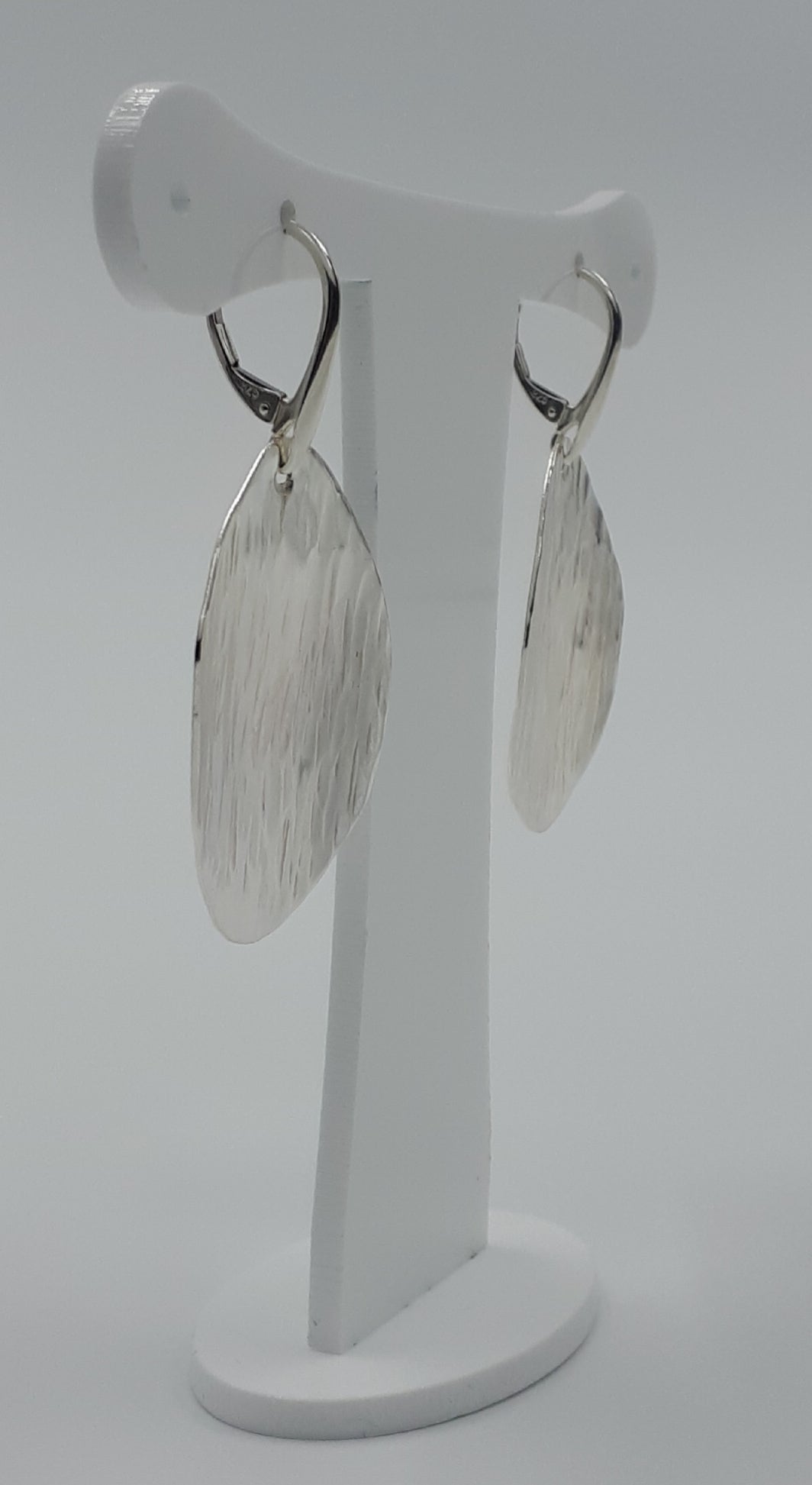 Large Sterling Silver Leaf Shape Bark Textured Earrings