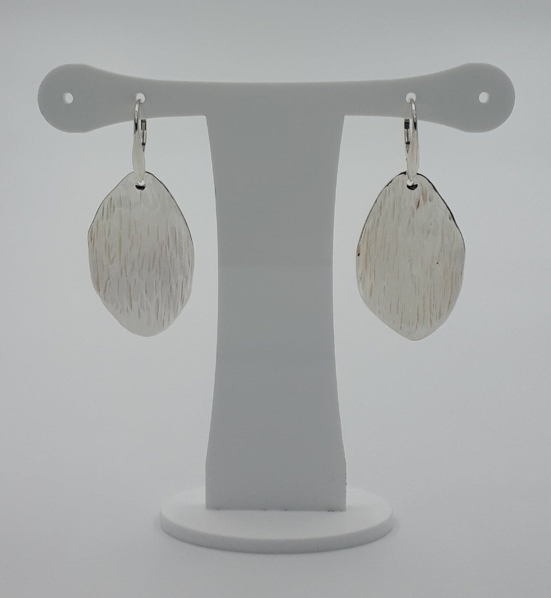 Large Sterling Silver Leaf Shape Bark Textured Earrings