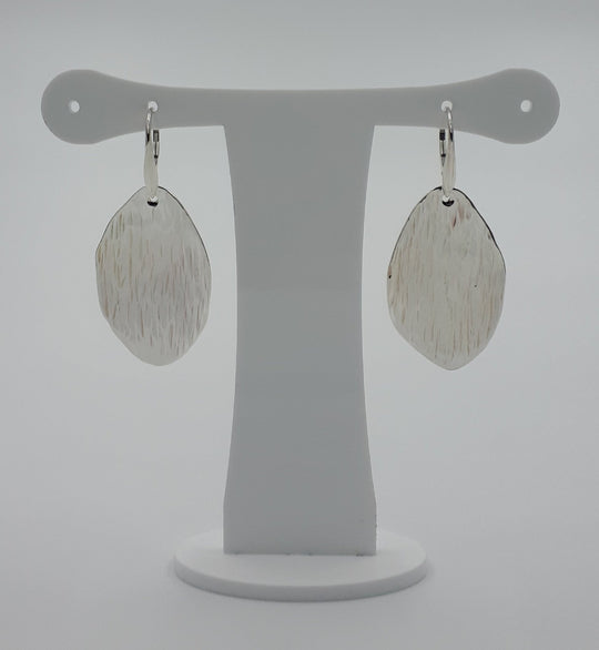 Large Sterling Silver Leaf Shape Bark Textured Earrings
