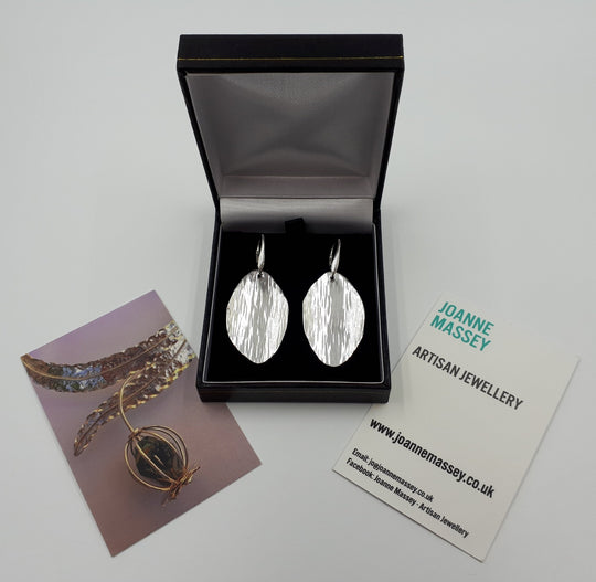 Large Sterling Silver Leaf Shape Bark Textured Earrings