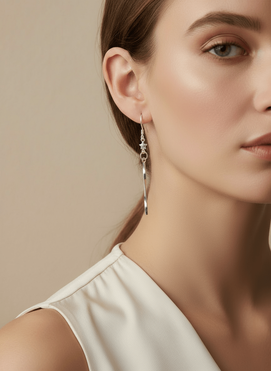 Sterling silver star earrings without ruler