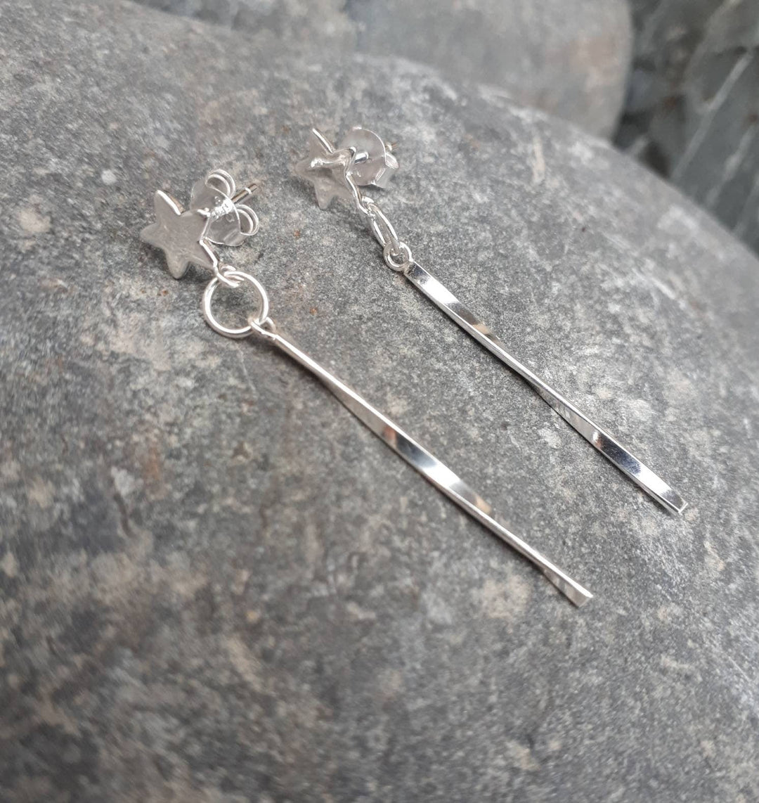 Star Earrings, 925 Sterling Silver Star Earrings, Shooting Star Earrings