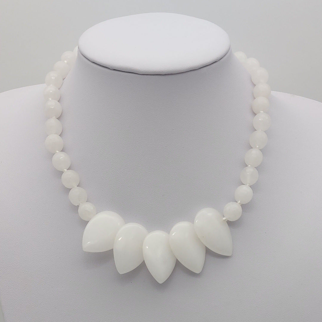 White Quartzite Teardrop Statement Necklace | Handmade Gemstone Jewellery