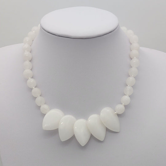 White Quartzite Teardrop Statement Necklace | Handmade Gemstone Jewellery