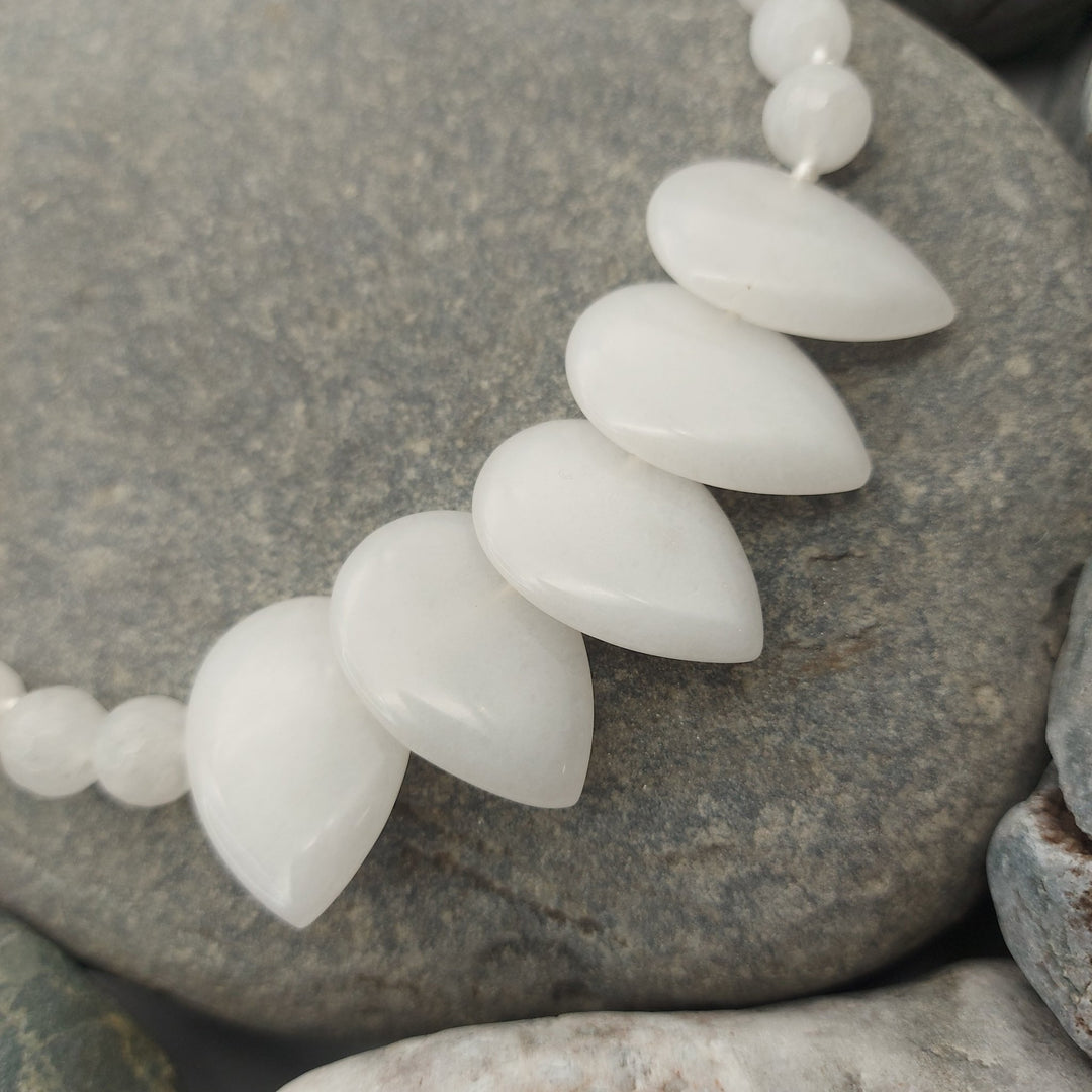 White Quartzite Teardrop Statement Necklace | Handmade Gemstone Jewellery