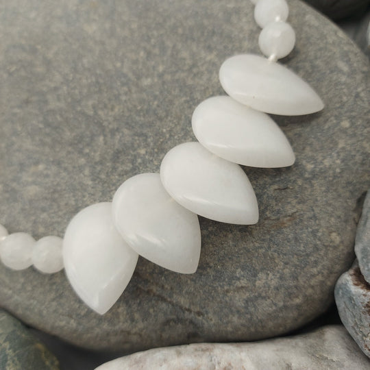 White Quartzite Teardrop Statement Necklace | Handmade Gemstone Jewellery