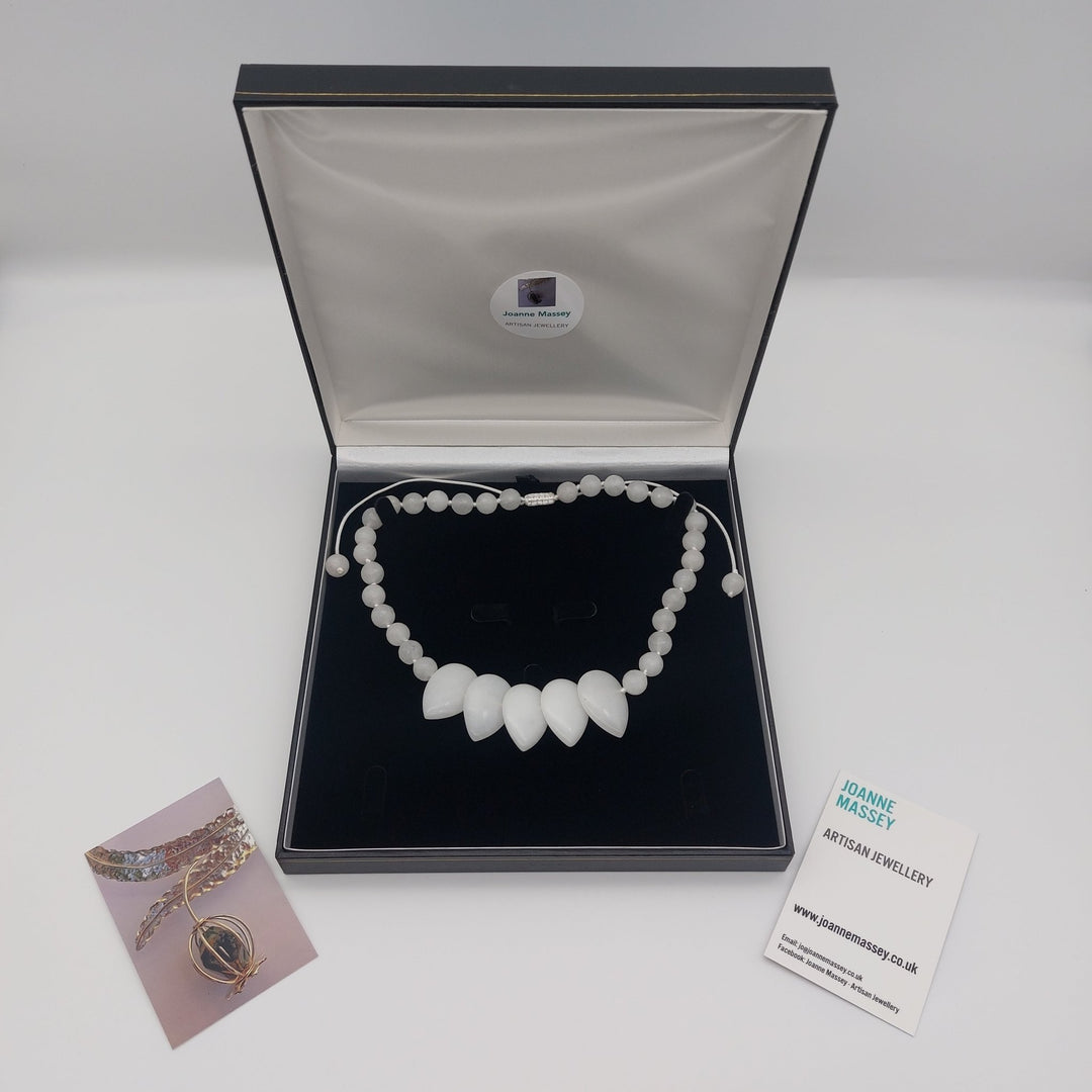 White Quartzite Teardrop Statement Necklace | Handmade Gemstone Jewellery