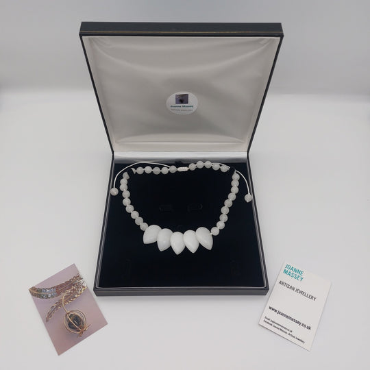 White Quartzite Teardrop Statement Necklace | Handmade Gemstone Jewellery