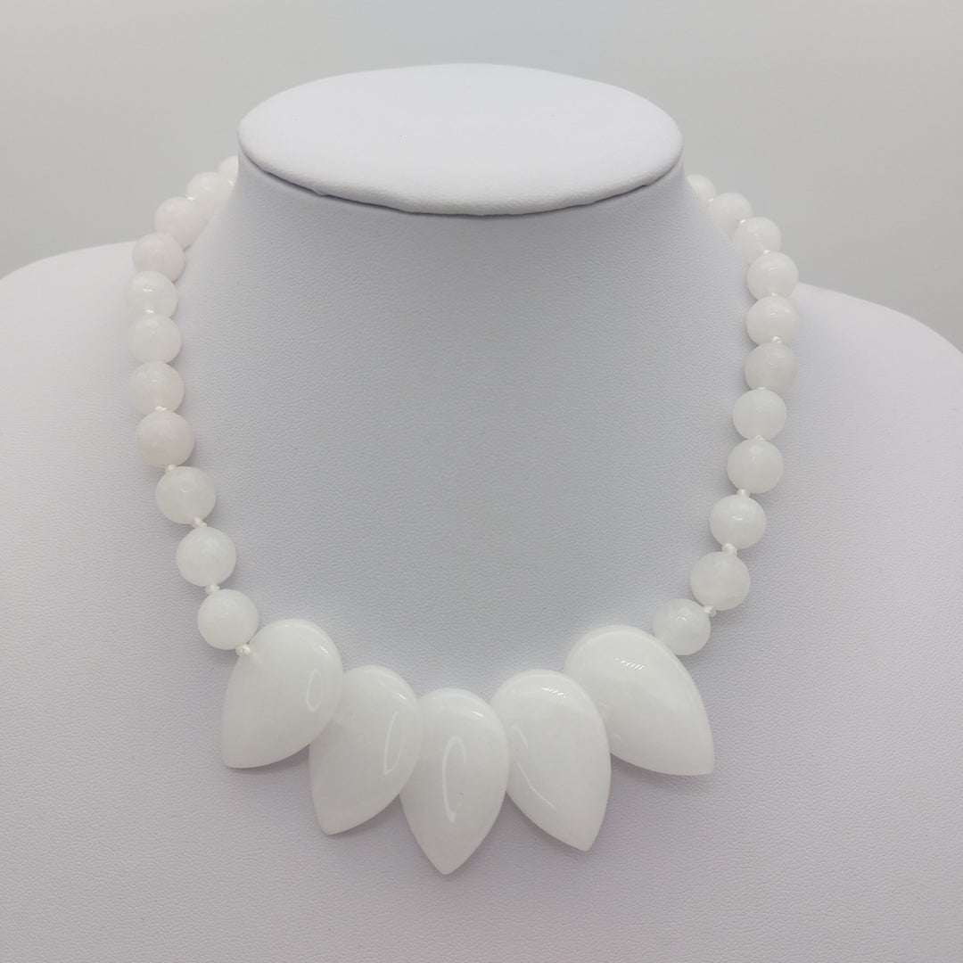 White Quartzite Teardrop Statement Necklace | Handmade Gemstone Jewellery