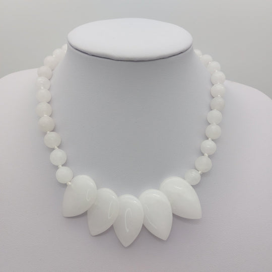 White Quartzite Teardrop Statement Necklace | Handmade Gemstone Jewellery