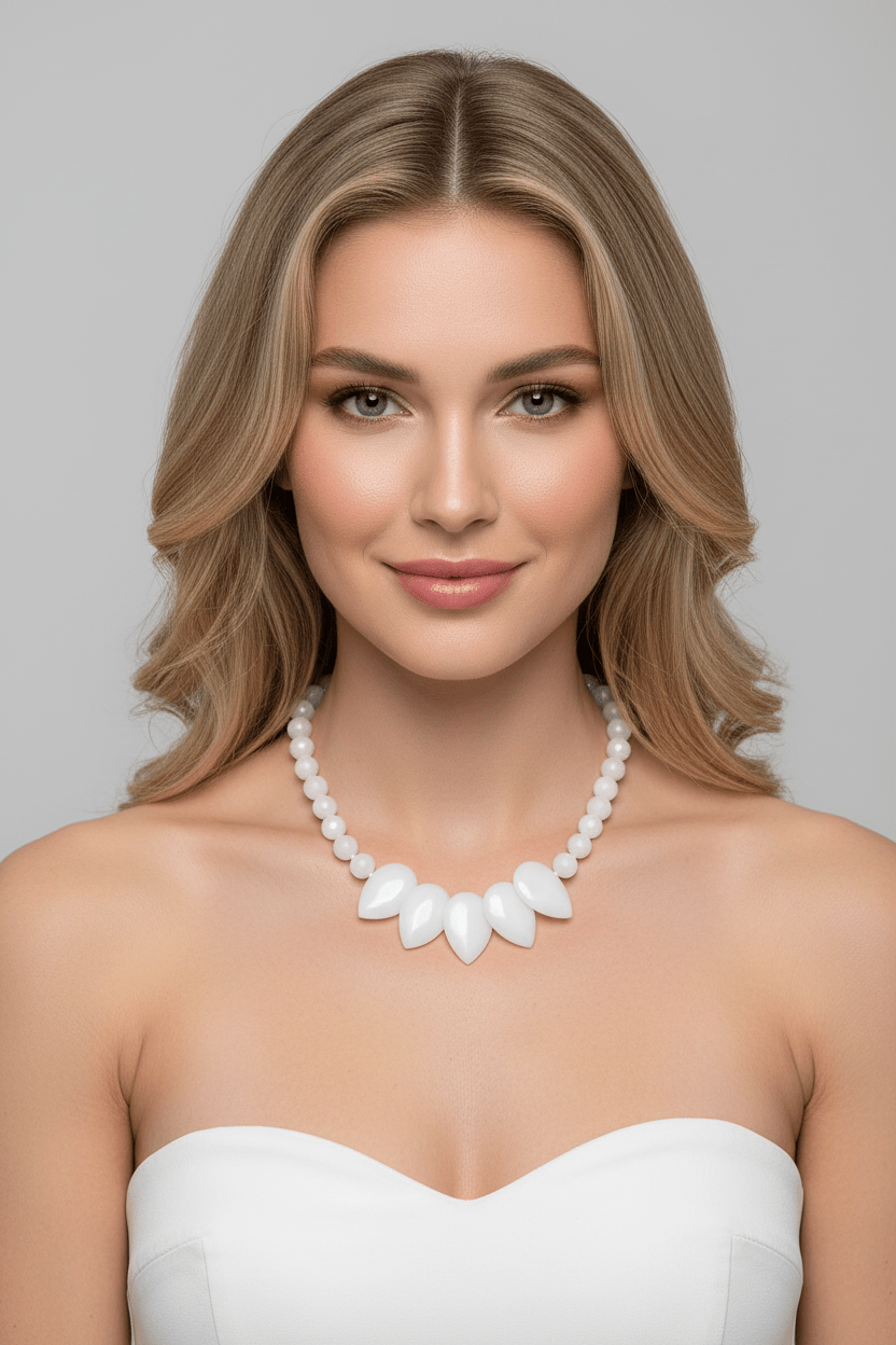White Quartzite Necklace Model Photo