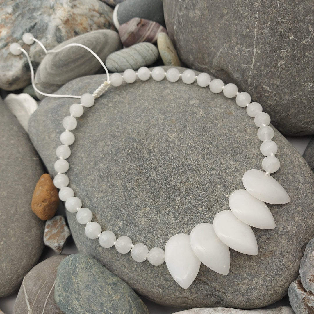 White Quartzite Teardrop Statement Necklace | Handmade Gemstone Jewellery