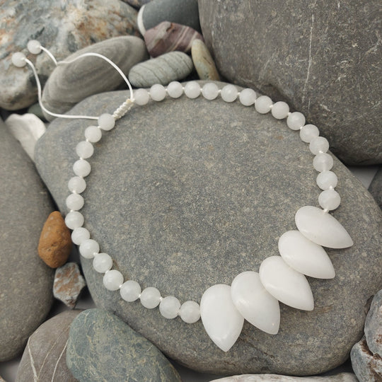 White Quartzite Teardrop Statement Necklace | Handmade Gemstone Jewellery