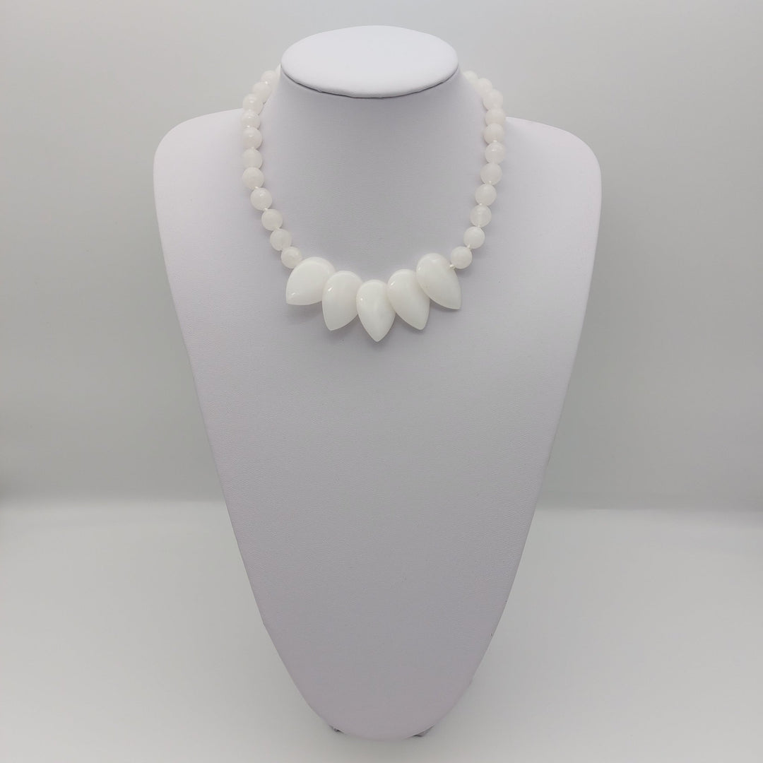 White Quartzite Teardrop Statement Necklace | Handmade Gemstone Jewellery