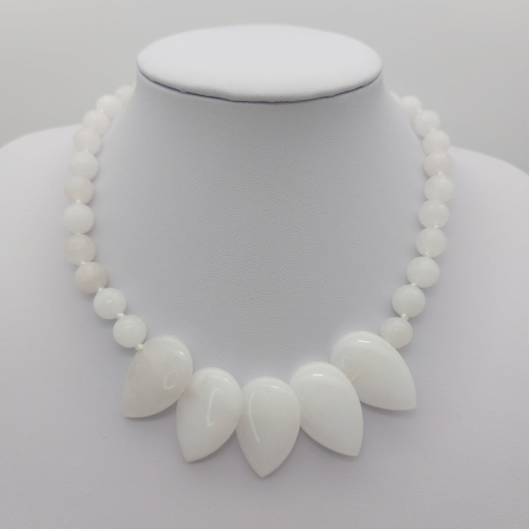 White Quartzite Teardrop Statement Necklace | Handmade Gemstone Jewellery