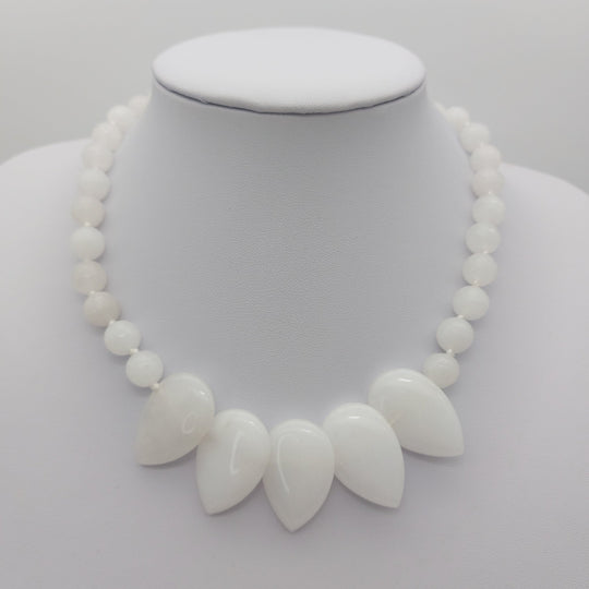 White Quartzite Teardrop Statement Necklace | Handmade Gemstone Jewellery