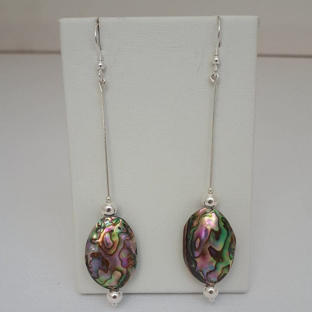 925 Sterling Silver Abalone Shell Long Drop Earrings. - JOANNE MASSEY ARTISAN JEWELLERY