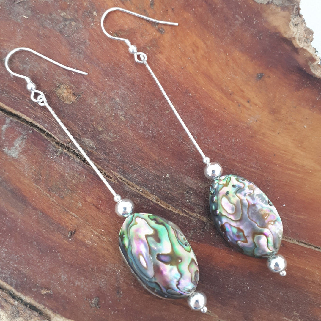 925 Sterling Silver Abalone Shell Long Drop Earrings. - JOANNE MASSEY ARTISAN JEWELLERY