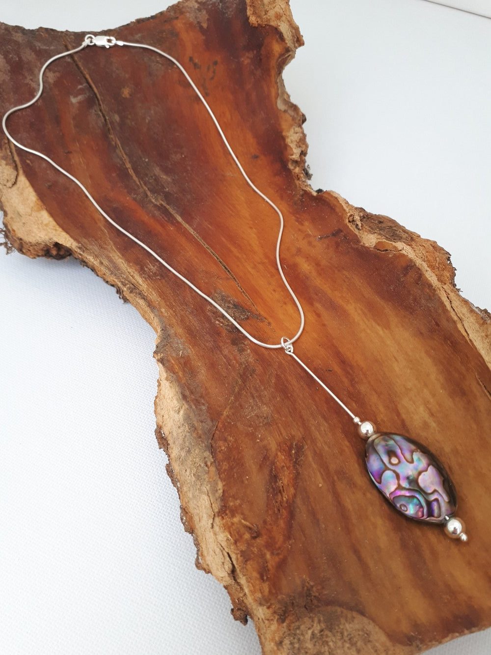 925 Sterling Silver Abalone Shell Long Drop Necklace. - JOANNE MASSEY ARTISAN JEWELLERY