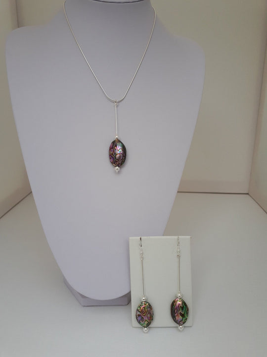 925 Sterling Silver Abalone Shell Long Drop Necklace. - JOANNE MASSEY ARTISAN JEWELLERY