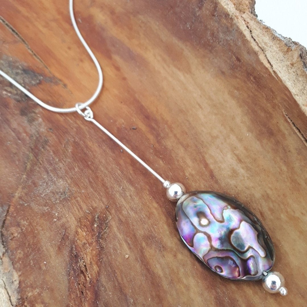 925 Sterling Silver Abalone Shell Long Drop Necklace. - JOANNE MASSEY ARTISAN JEWELLERY