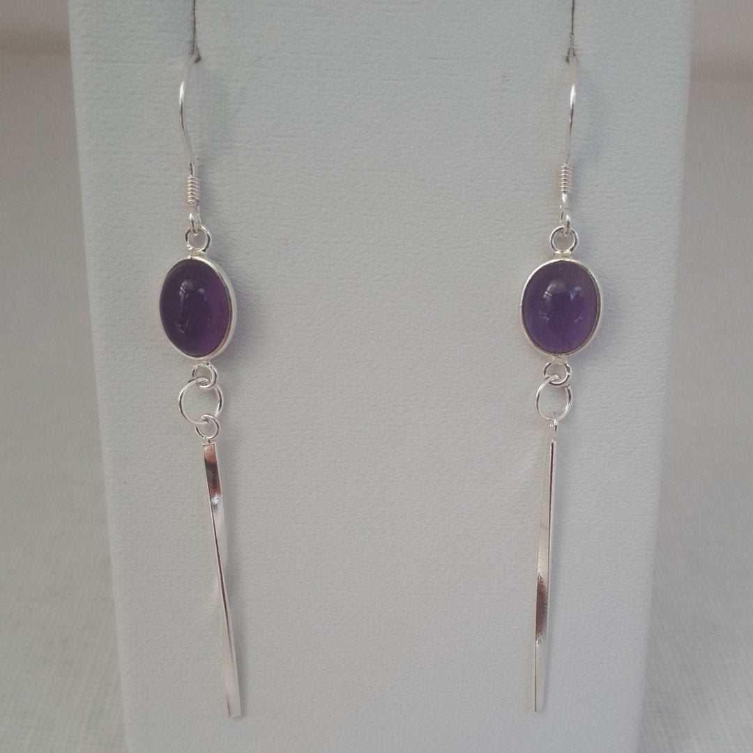 925 Sterling Silver Amethyst Oval Tassel Earrings. - JOANNE MASSEY ARTISAN JEWELLERY