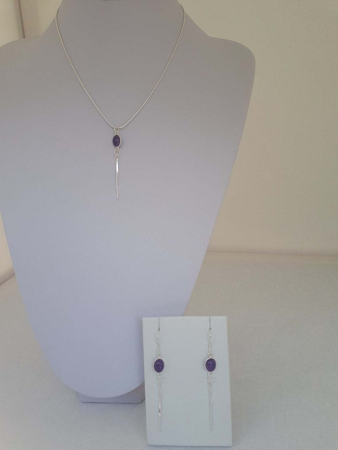 925 Sterling Silver Amethyst Oval Tassel Earrings. - JOANNE MASSEY ARTISAN JEWELLERY