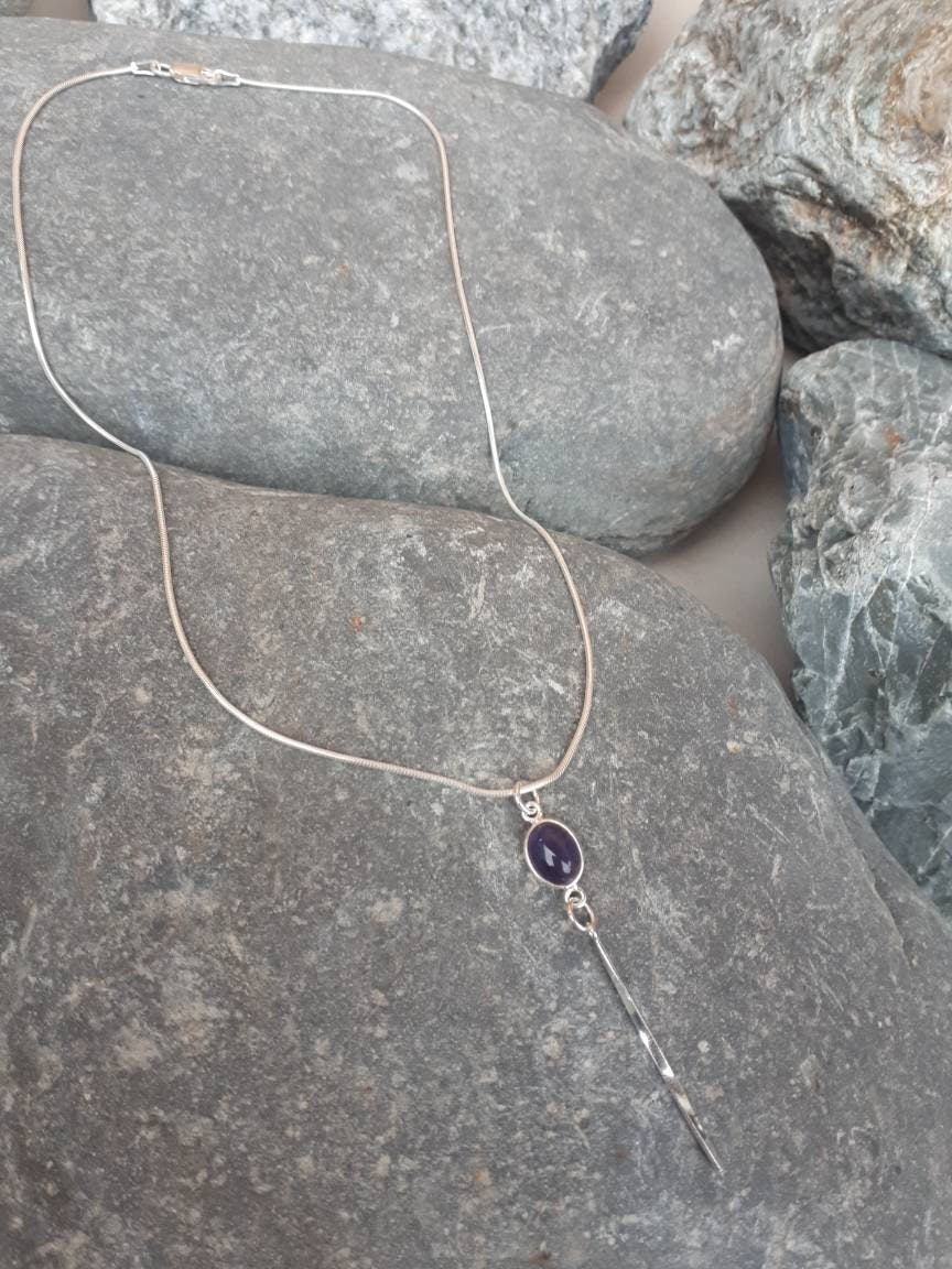 925 Sterling Silver Amethyst Oval Tassel Necklace. - JOANNE MASSEY ARTISAN JEWELLERY