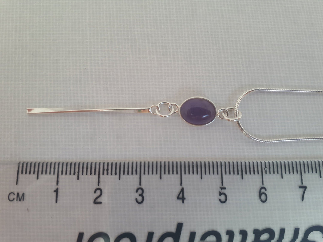 925 Sterling Silver Amethyst Oval Tassel Necklace. - JOANNE MASSEY ARTISAN JEWELLERY