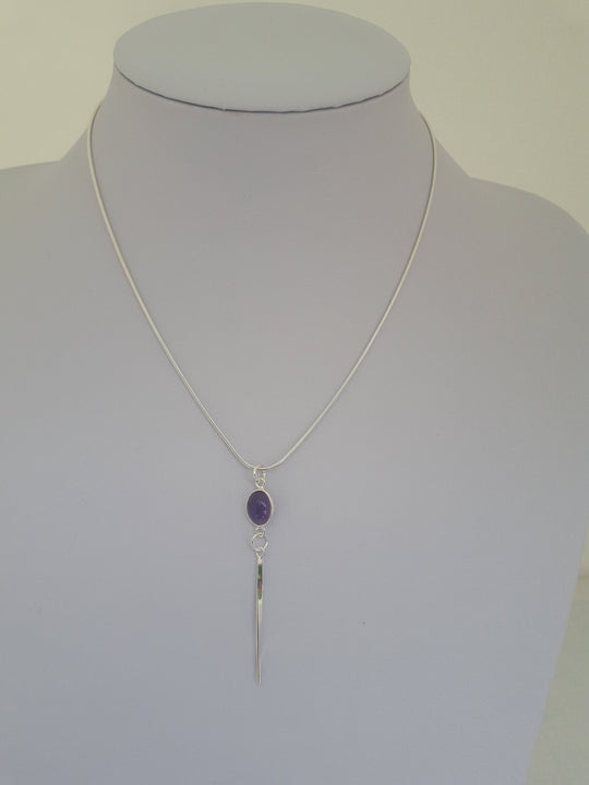 925 Sterling Silver Amethyst Oval Tassel Necklace. - JOANNE MASSEY ARTISAN JEWELLERY