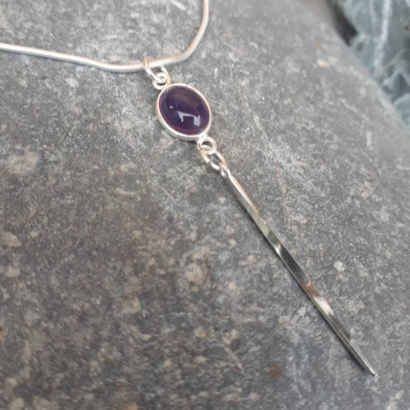 925 Sterling Silver Amethyst Oval Tassel Necklace. - JOANNE MASSEY ARTISAN JEWELLERY