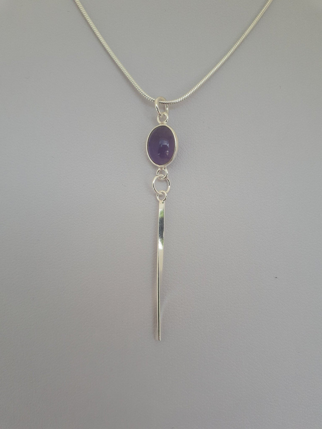 925 Sterling Silver Amethyst Oval Tassel Necklace. - JOANNE MASSEY ARTISAN JEWELLERY